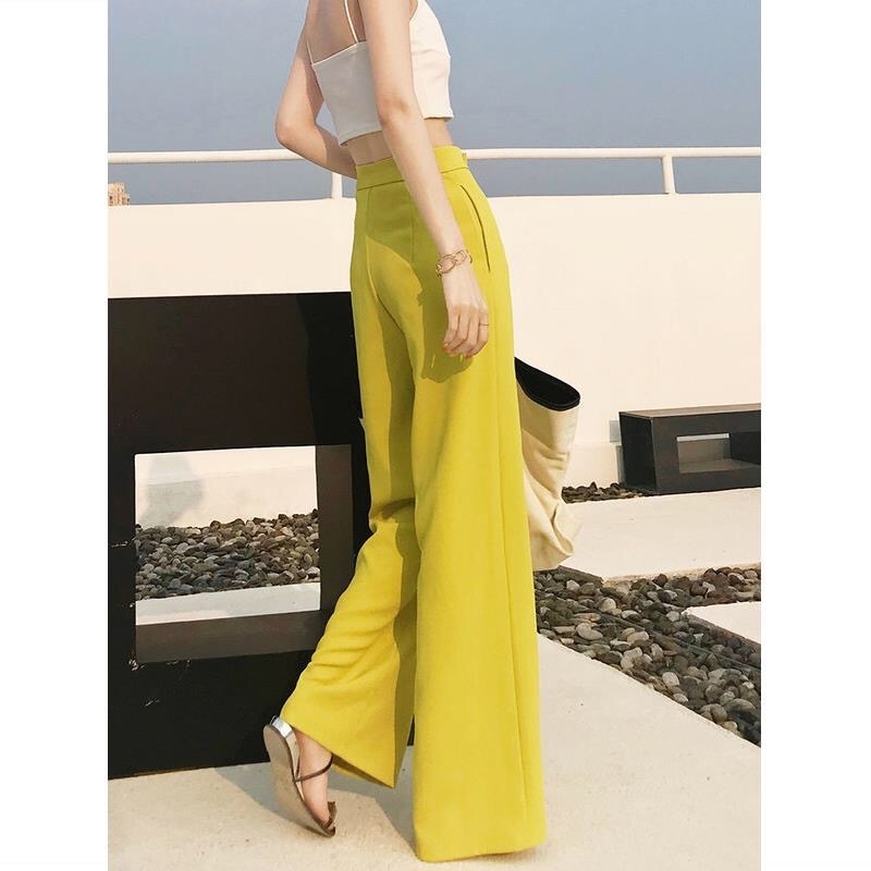 yellow wide leg pants high waist spring summer long pant fashion sweatpants women casual work ches female trouser 210421
