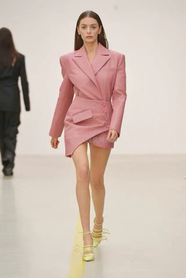 Fashion Winter Longsleeve Draped Pink Pu Leather Dresses Sexy Bodycon Club Celebrity PartyTwo Pieces Set PU Jacket 210421