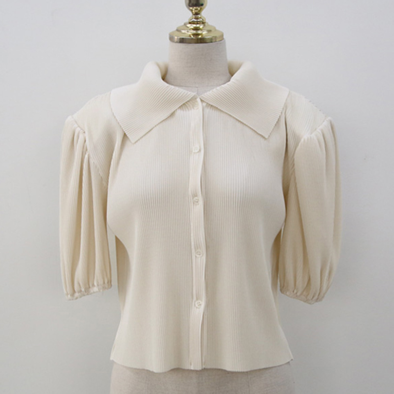 Nomikuma Women Blouses Korean Puff Short Sleeve Turn-down Collar Shirt Spring Summer New Causal Blusas De Mujer 6F610 210427