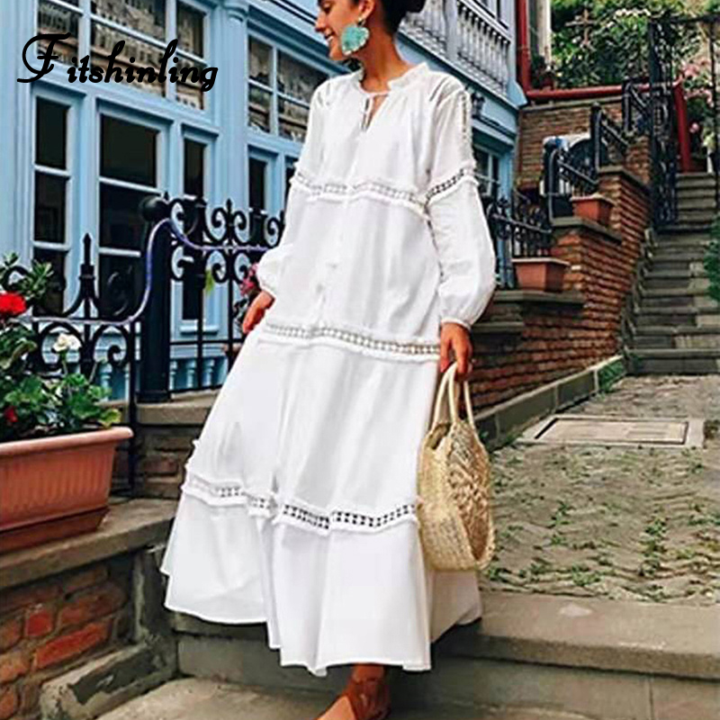Fitshinling Autumn Holiday White Dress Lace Splice Lantern Sleeve Long Dresses Women Tunic A line Vintage Ruffles Boho Pareos
Fitshinling Autumn Holiday White Dress Lace Splice Lantern Sleeve Long Dresses Women Tunic A line Vintage Ruffles Boho Pareos