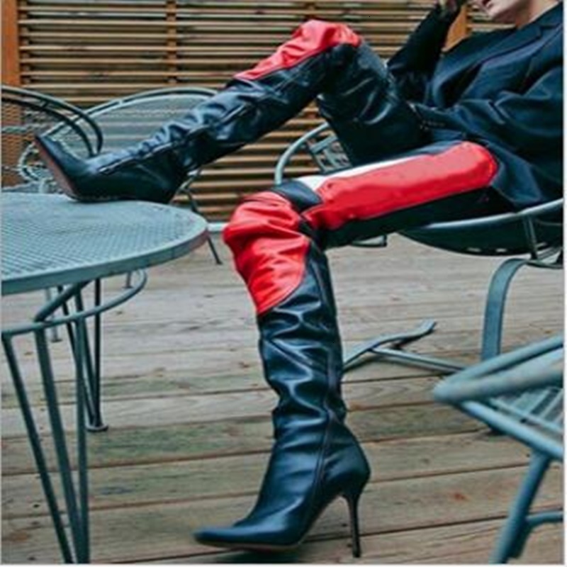 Tamanho grande 44 botas Boots de cintura preto vermelho azul couro patckwork apertado altas apontadas dedo do pé gladiador saltos sobre o JGZS, 1# shoe box
Tamanho grande 44 botas Boots de cintura preto vermelho azul couro patckwork apertado altas apontadas dedo do pé gladiador saltos sobre o JGZS, 1# shoe box