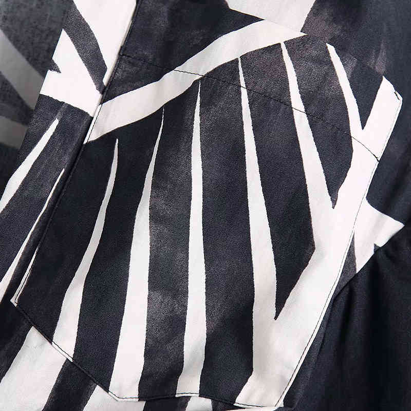 Women Vintage Black White Tie Dyed Printing Hem Knot Short Smock Blouse Female Kimono Shirts Chic Crop Blusas Tops 210521