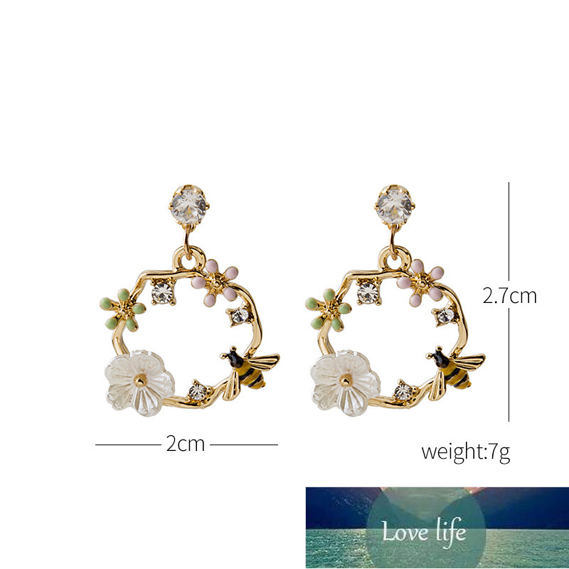 Women's Elegant Bee Flower Circle Painting Oil Rhinestone Animal Stud Earrings New Trend Girls Party Wedding Jewelry Brincos Factory price expert
