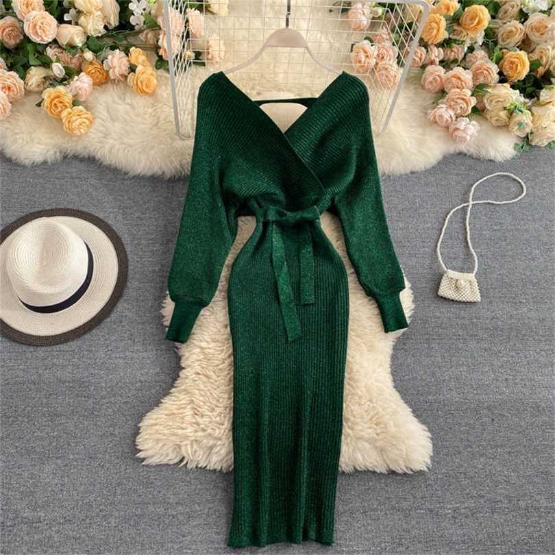 Sparkling Sexy Party Dress Woman Sweater Elegant Slim V-Neck Basic Knitted Green Vintage Dresses Female Autumn Winter Bat Sleeve 211109, Apricot
Sparkling Sexy Party Dress Woman Sweater Elegant Slim V-Neck Basic Knitted Green Vintage Dresses Female Autumn Winter Bat Sleeve 211109, Apricot