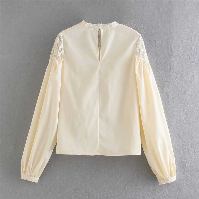 Elegant Women Beige Embroidery Shirts Fashion Ladies Mesh O-Neck tops Streetwear Female Chic Patchwork Blouses 210527