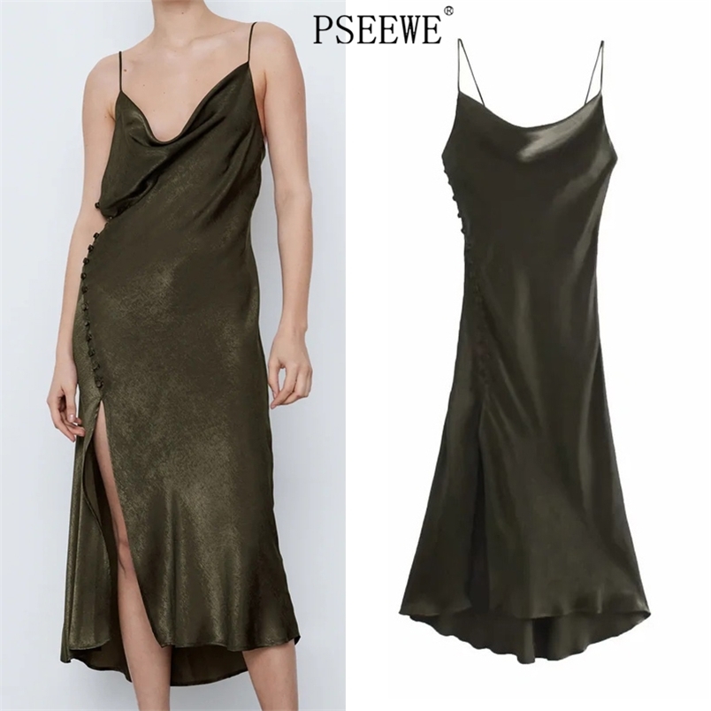Camisole Satin Midi Dress Women Summer Backless Slip Sexy Party es Ladies Sleeveless Hem Slit Vintage 210519, Brown
Camisole Satin Midi Dress Women Summer Backless Slip Sexy Party es Ladies Sleeveless Hem Slit Vintage 210519, Brown