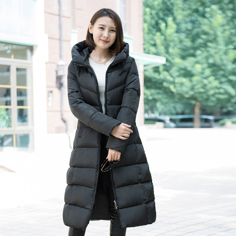 Winter Women Slim Warm Parkas Korea Fashion Thick Long Hooded Coat Female cotton-padded Plus Size Lady Jacket D251 210512