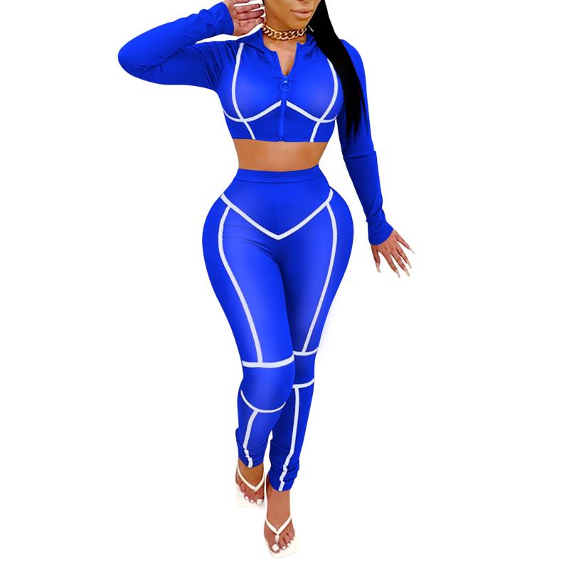 Women's Two Pieces Sports Suit Long Sleeve Hooded Zipper Crop Top Tight Pants For Daily And Exercise Tracksuit Outfits Sets Tracksuits