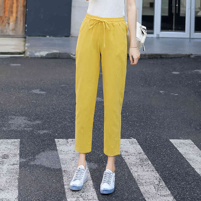 Spring Summer Thin Cotton Linen Trousers Pencil Pants Women Casual Elastic High Waist Pants Female Pantalon Femme 10067 210518