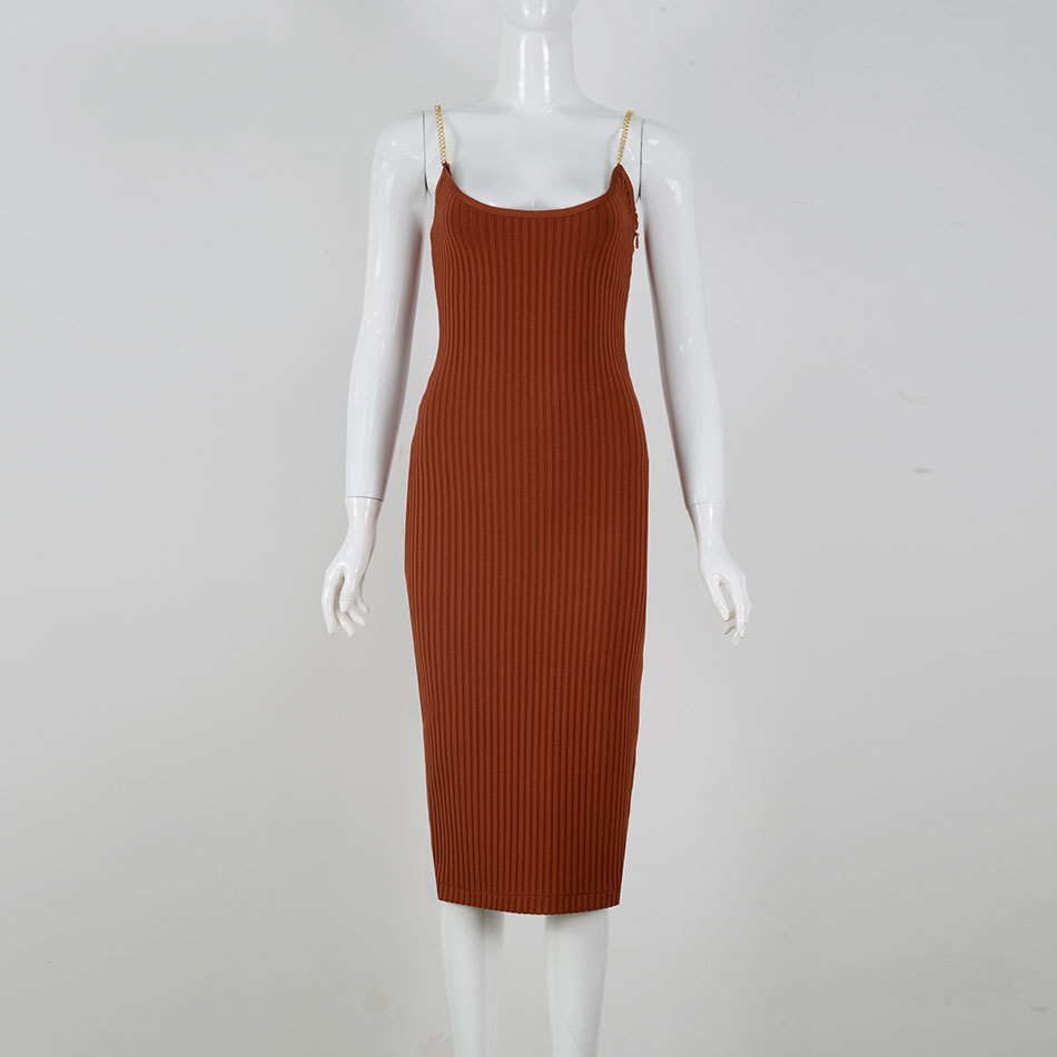 Free Summer Women's Bandage Dress Sexy Spaghetti Chain Strap Sleeveless Bodycon Club Party Vestido 210524
