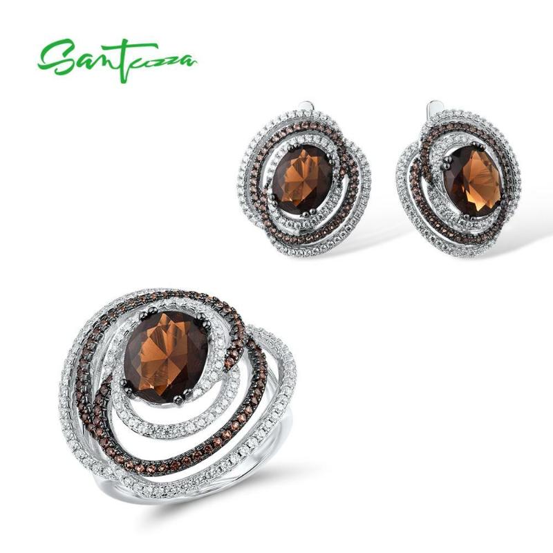 Bracelet, Earrings & Necklace SANTUZZA Jewelry Set For Woman Genuine 925 Sterling Silver Sparkling Brown Smoky Glass Ring Trendy Fine, Black
Bracelet, Earrings & Necklace SANTUZZA Jewelry Set For Woman Genuine 925 Sterling Silver Sparkling Brown Smoky Glass Ring Trendy Fine, Black