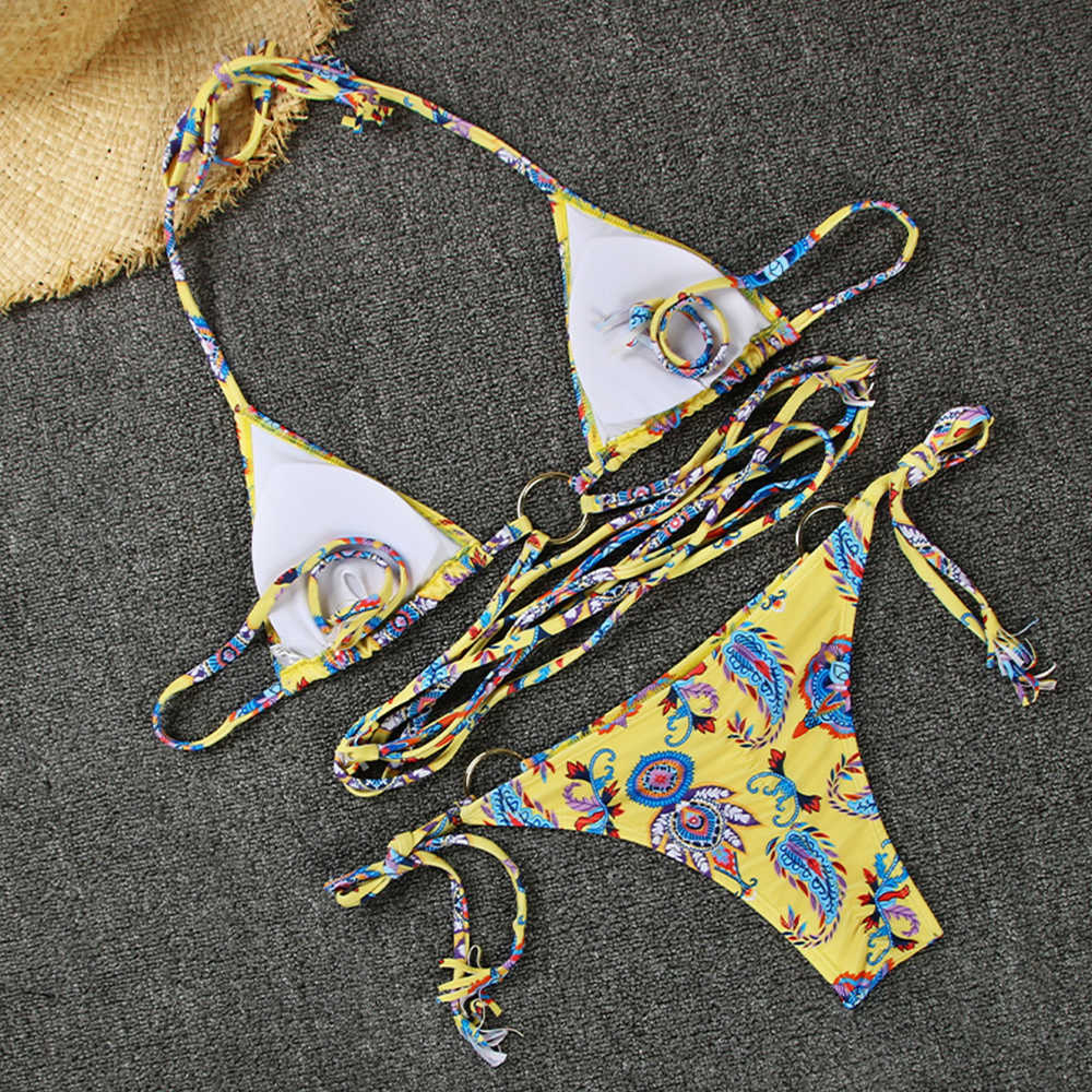 Sexy Bikini Women Print Swimwear Swimsuit Female Bandage Set Brazilian Bathing Suit Summer Beach Wear Biquini 210625