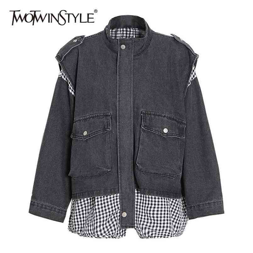 Casual Patchwork Pocket Denim Jacket For Women Lapel Long Sleeve Print Plaid Korean Jackets Female Fashion 210524, Black
Casual Patchwork Pocket Denim Jacket For Women Lapel Long Sleeve Print Plaid Korean Jackets Female Fashion 210524, Black