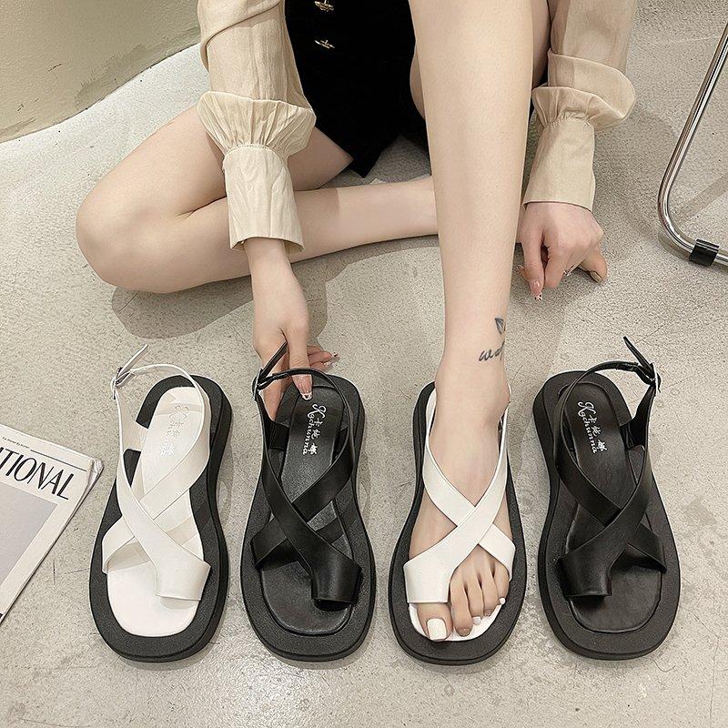 Sandals Women Flats Square Toe Beach Elevated Shoes Clip Cross Band Buckle Flat Gladiator Sandalias, Black 
Sandals Women Flats Square Toe Beach Elevated Shoes Clip Cross Band Buckle Flat Gladiator Sandalias, Black