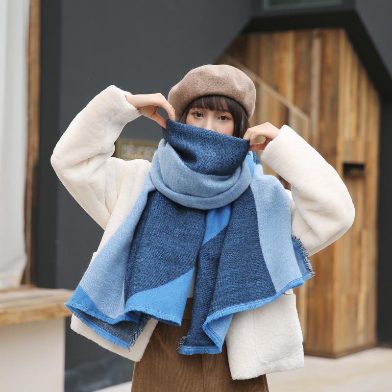 Scarves Blue Color Matching Student Cashmere Thick Warmth Super Scarf For Autumn Winter Women'S Big Shawl Dual-Use Shawls And Wraps
Scarves Blue Color Matching Student Cashmere Thick Warmth Super Scarf For Autumn Winter Women'S Big Shawl Dual-Use Shawls And Wraps