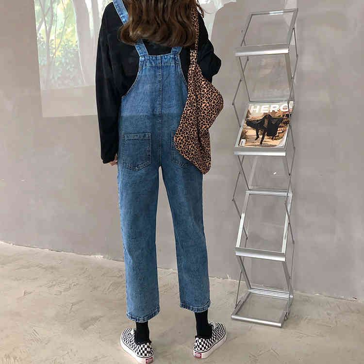 SML Korean style jeans womens Spring autumn loose blue straight pants trousers jumpsuit casual denim overalls womens (72608 210423