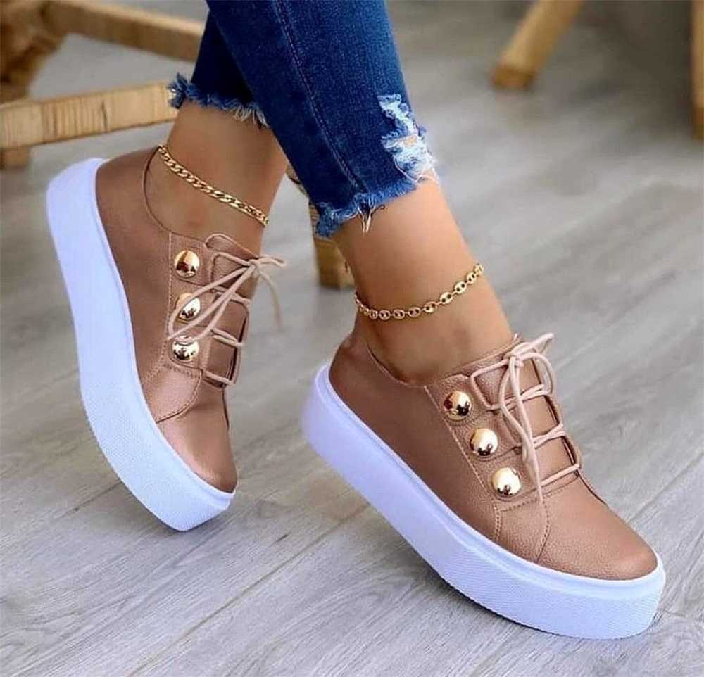 New Trendy Sneakers Women 2021 Autumn Round Toe Ladies Lace Up Vulcanized Shoes Home Outdoor Walking Sport Casual Shoes Y0907