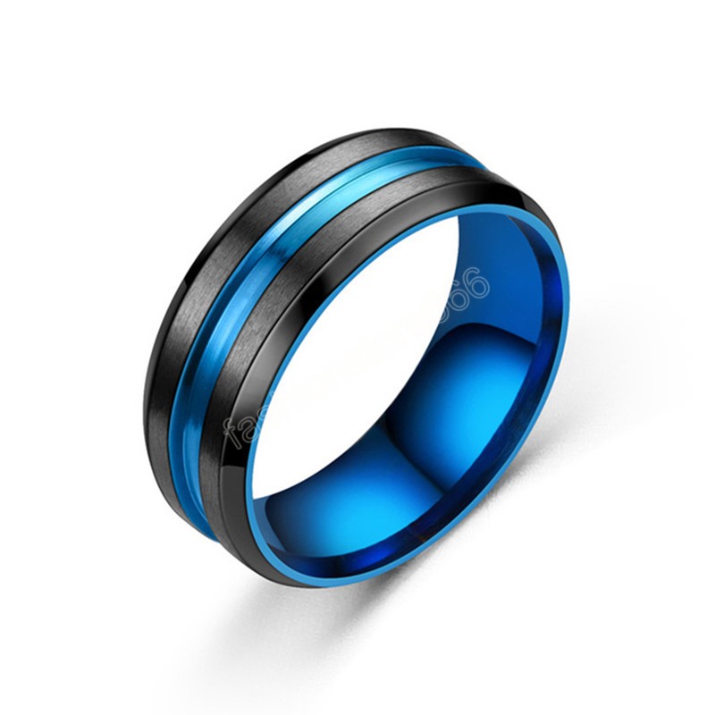 8mm Black Ring for Men Women Groove Rainbow Titanium Steel Wedding Bands Trendy Fraternal Rings Casual Male Jewelry