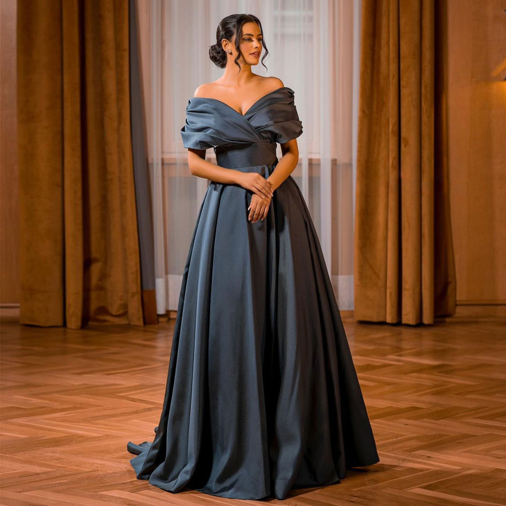 Gray Pleated Prom Dresses Off The Shoulder Neck Empire Waist Evening Gowns A Line Sweep Train Satin Formal Dress, Royal blue
Gray Pleated Prom Dresses Off The Shoulder Neck Empire Waist Evening Gowns A Line Sweep Train Satin Formal Dress, Royal blue