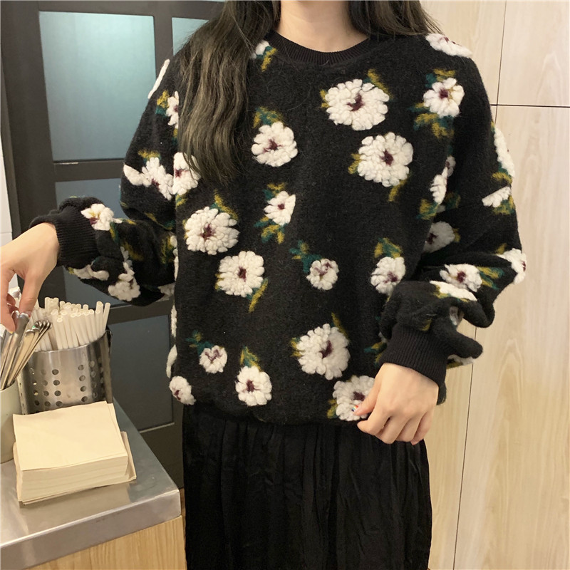 Nomikuma Korean 3D Floral Pullover Sweatshirt Causal Long Sleeve O-neck Hoodies Autumn Winter Women Top Jumper 6D156 210427