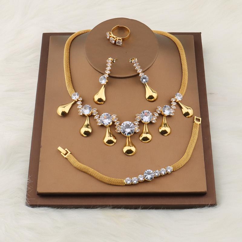 Earrings & Necklace Dubai Gold Plated Jewelry Sets For Women African Bridal Wedding Party Ring Bracelet White Zircon Jewellery, Silver
Earrings & Necklace Dubai Gold Plated Jewelry Sets For Women African Bridal Wedding Party Ring Bracelet White Zircon Jewellery, Silver
