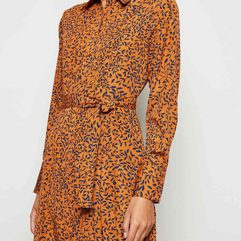 Elegant Women Shirt Dresses Spring Print Long Sleeve Female Office Work Vintage Turn-down Neck Midi Ladies 210515