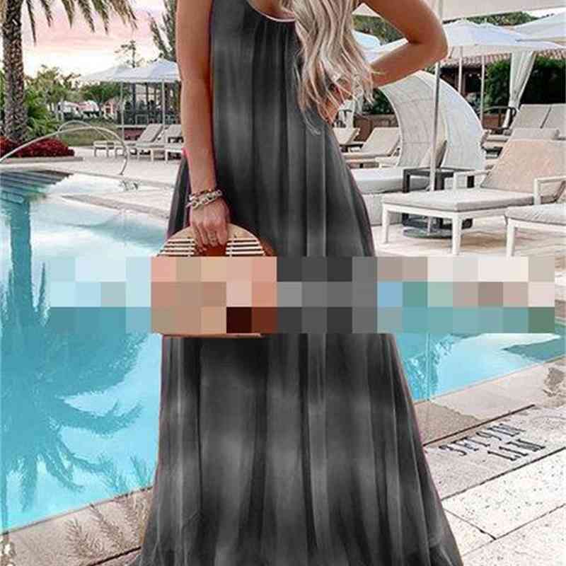 Women Dress Sleeveless Color Matching Spaghetti Strap Dresses Plus Size Red Green Gray Blue Long Summer 210513