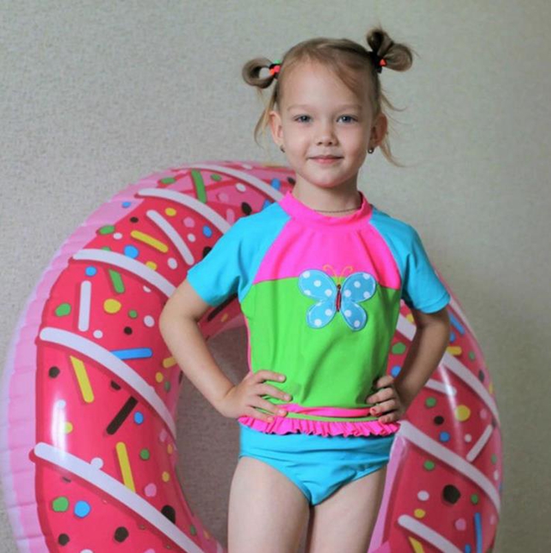 Baby Swimsuit Girls Butterfly Embroidery Swimswear Two Pieces Printed Toddler Bathing Suit Children Beachwear Summer Kids Clothing 2 Colors BT6451