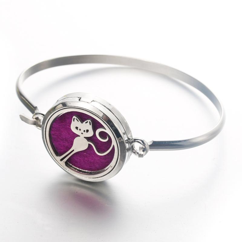 Bracelets de charme en acier inoxydable motif de chat de chat aromatique bracelets parfums de parfum Essential Huile Diffuseur Magnets magnétique