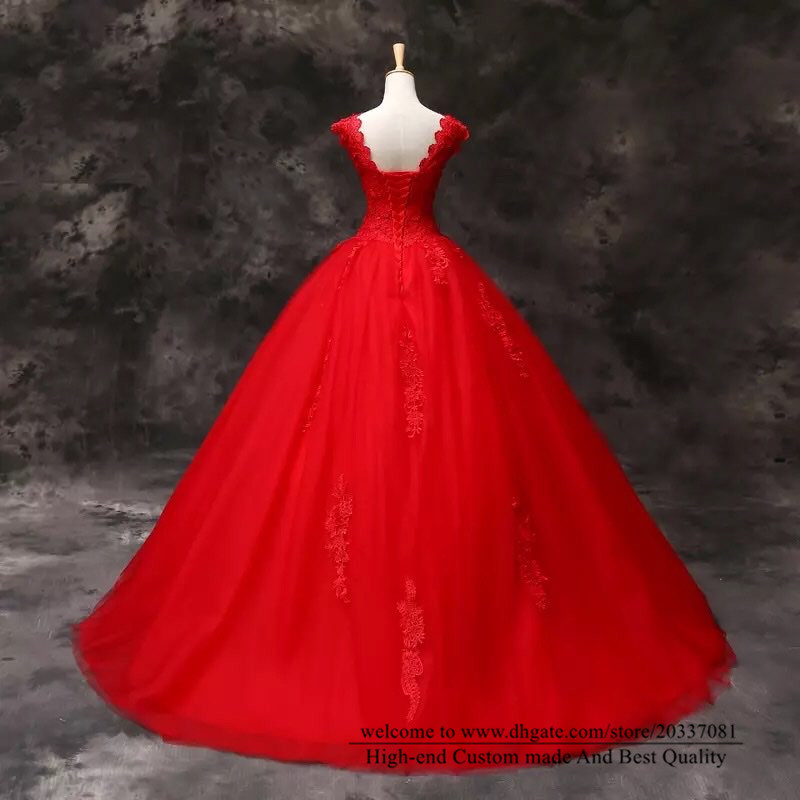 Quinceanera Dresses 2021 Red Princess Sweetheart Appliques Party Prom Formal Ball Gown Lace Up Tulle Vestidos De 15 Anos Q22