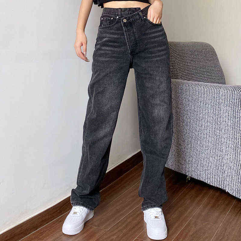Mom Jeans Women's Jeans Baggy High Waist Straight Pants Women White Black Fashion Casual Loose Undefined Trousers 211112