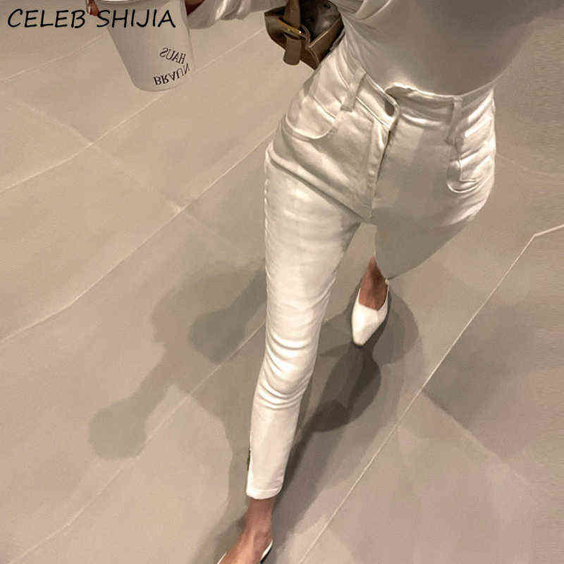 White Pencil Pants Woman Skinny Jeans High Waist Chic Elastic Denim Female Korean Summer Mom Y2k Bottoms 211129