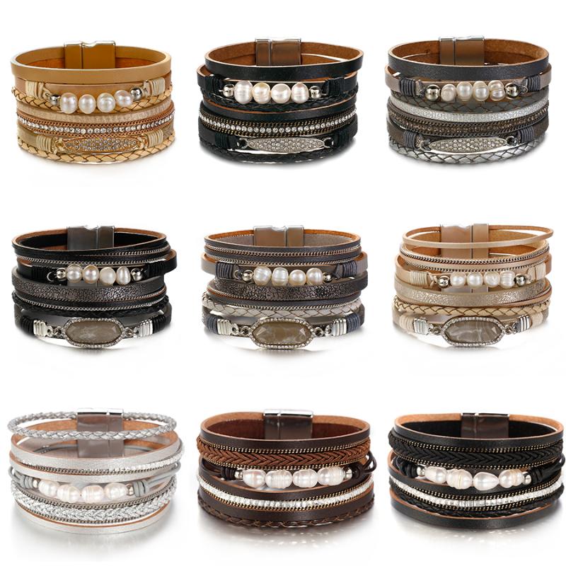 Tennis Amorcome Multistrand Magnetcic Clasp Leather Pearl Bracelet Vintage Rhinestone Braided Charms Wide Wrap Bracelets Women Jewelry, Golden;silver
Tennis Amorcome Multistrand Magnetcic Clasp Leather Pearl Bracelet Vintage Rhinestone Braided Charms Wide Wrap Bracelets Women Jewelry, Golden;silver