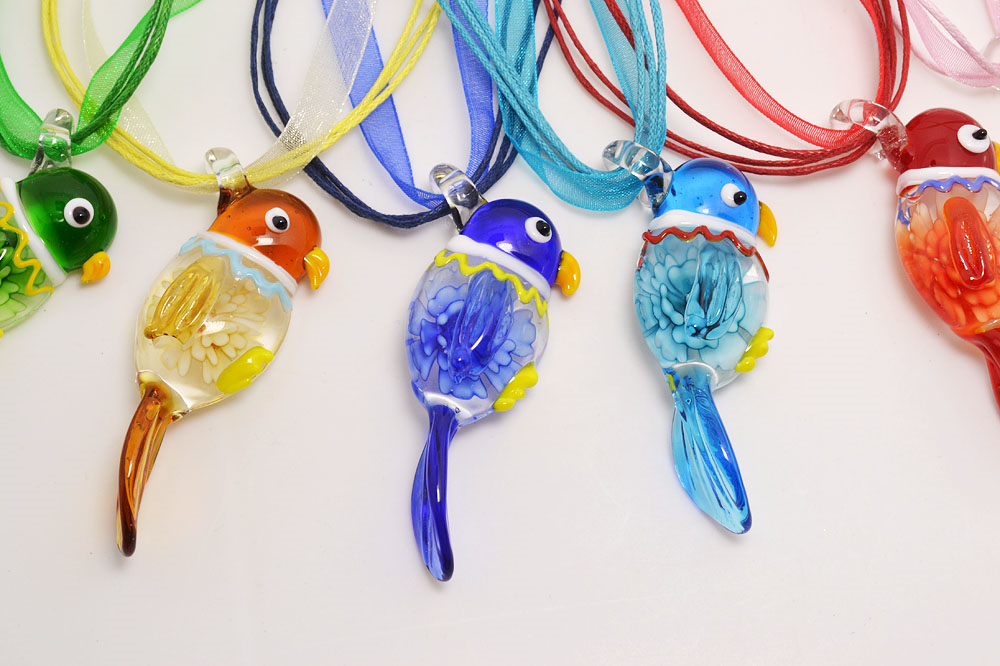 Wholesale 6Color Mixed Color Necklace Handmade Murano Lampwork Glass animal Inner Flower Pendant Necklaces Gift