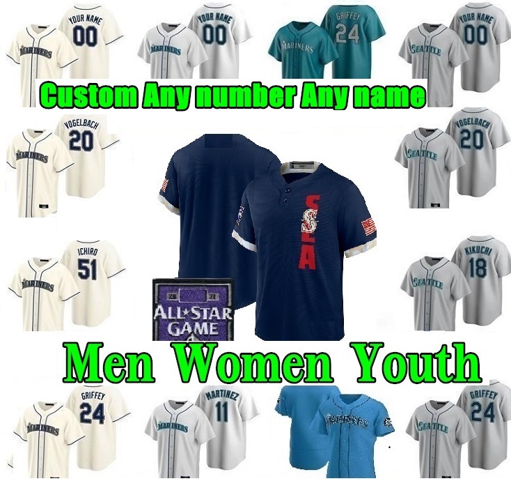 2021 Seattle Men Women kids Ken Griffey Jr. baseball Jerseys Suzuki Ichiro Felix Hernandez Edgar Martinez Mitch Haniger Kyle Seager Marco Gonzales Mariners jersey, As shown in illustration
2021 Seattle Men Women kids Ken Griffey Jr. baseball Jerseys Suzuki Ichiro Felix Hernandez Edgar Martinez Mitch Haniger Kyle Seager Marco Gonzales Mariners jersey, As shown in illustration
