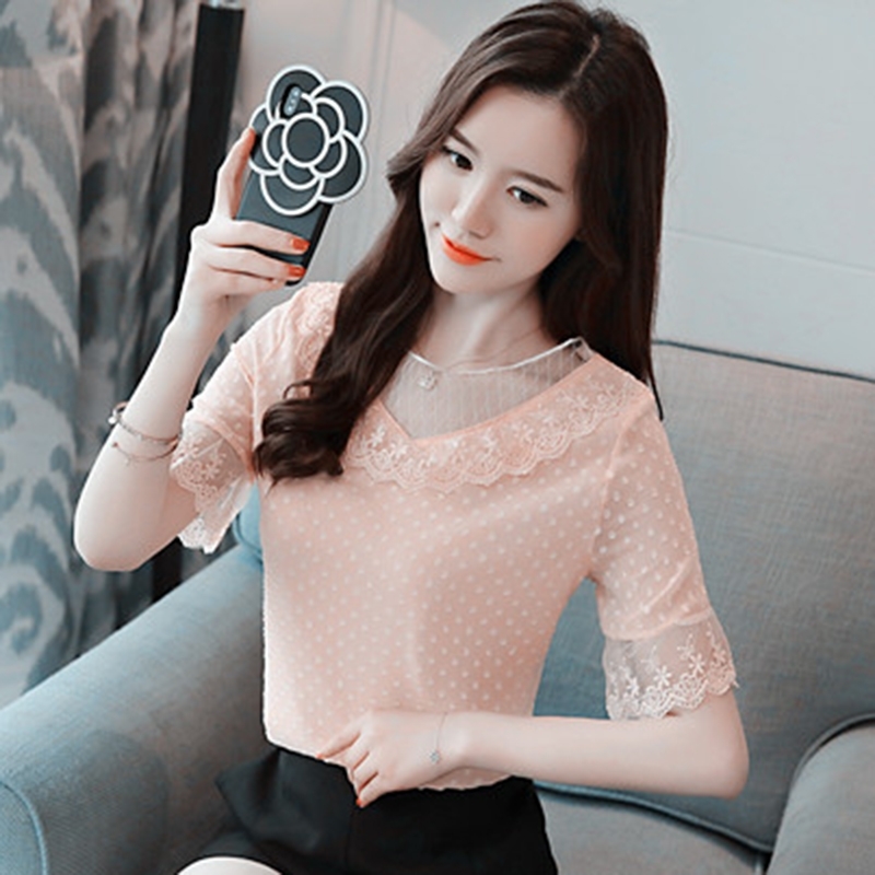 Fashion female blouses chiffon women shirt short sleeve summer ladies tops blusas 0274 40 210506