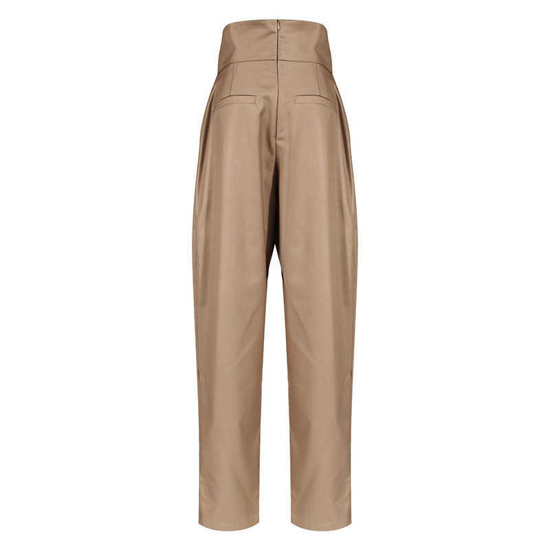TWOTWINSTYLE Casual Irregular Trousers For Women High Waist Lace Up Button Straight Slim Pants Female Autumn Fashion 211008