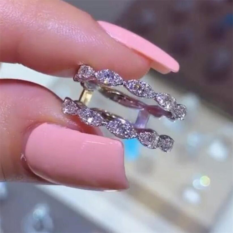 2021 Top Sell Wedding Rings Lxuury Jewelry 925 Sterling Silver Fill Oval Cut White 5A Cubic Zircon CZ Diamond Party Gemstones Women Engagement Band Ri