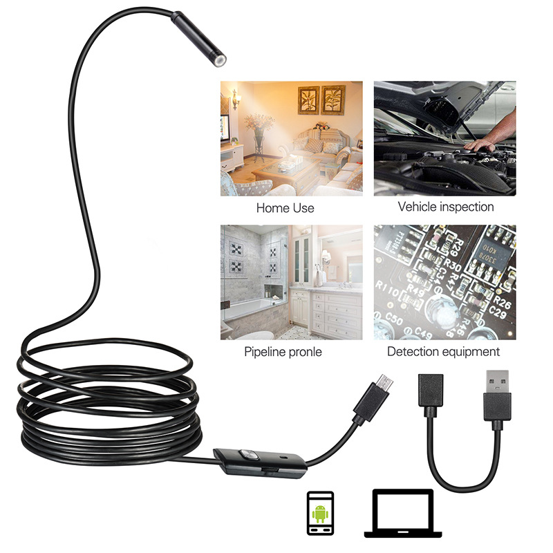 7mm 55mm Endoscope Camera Flexible IP67 Waterproof Micro USB industrial Endoscope Camera for Android Phone PC 6LED Adjustable