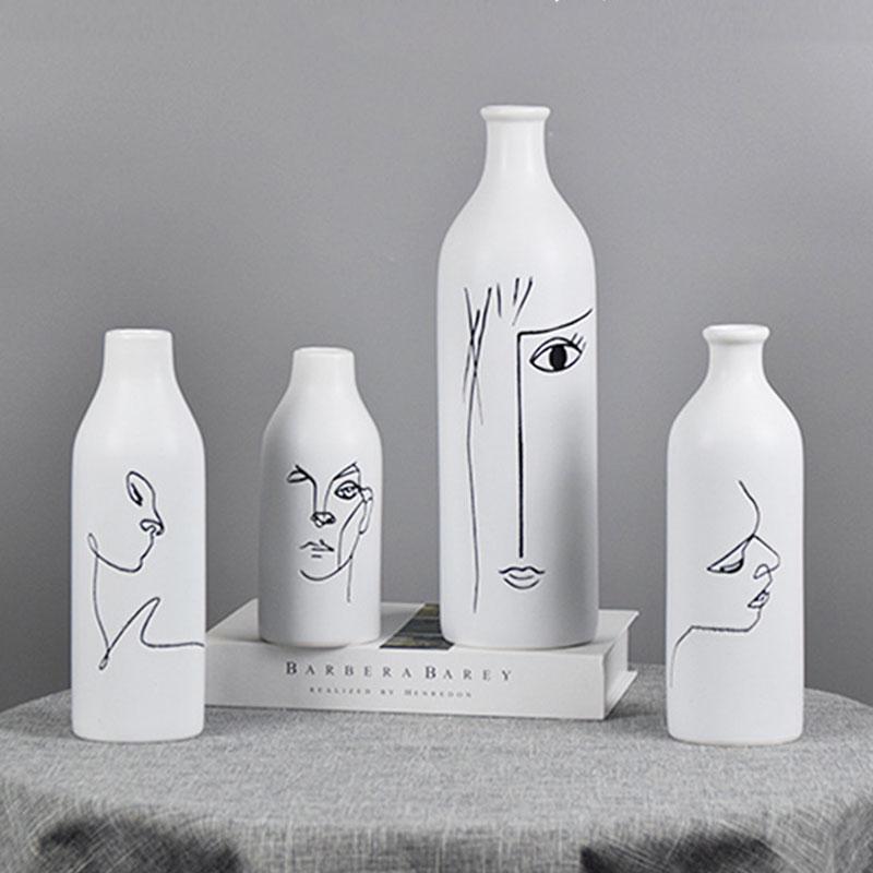 Vases Nordic Artist Human Face Ceramic Flower Vase Home Decoration Modern Plant Holder Desk Hydroponics Room Decor