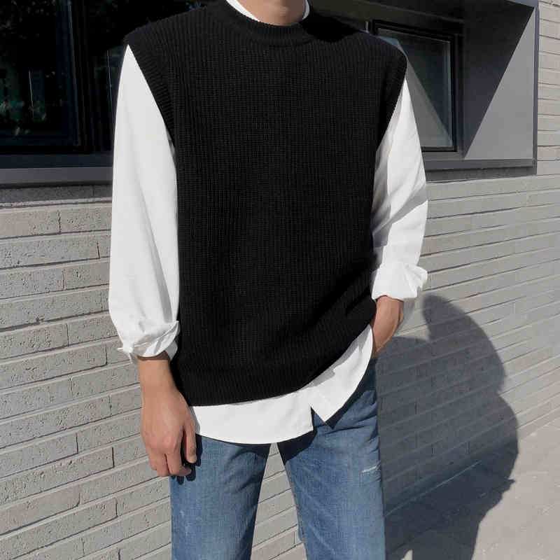 IEFB Spring Men's Pullover Sweater Korean Vest Sleeveless Round Neck Kintted Waistcoat For Male All-match Tops 9Y5451 210524