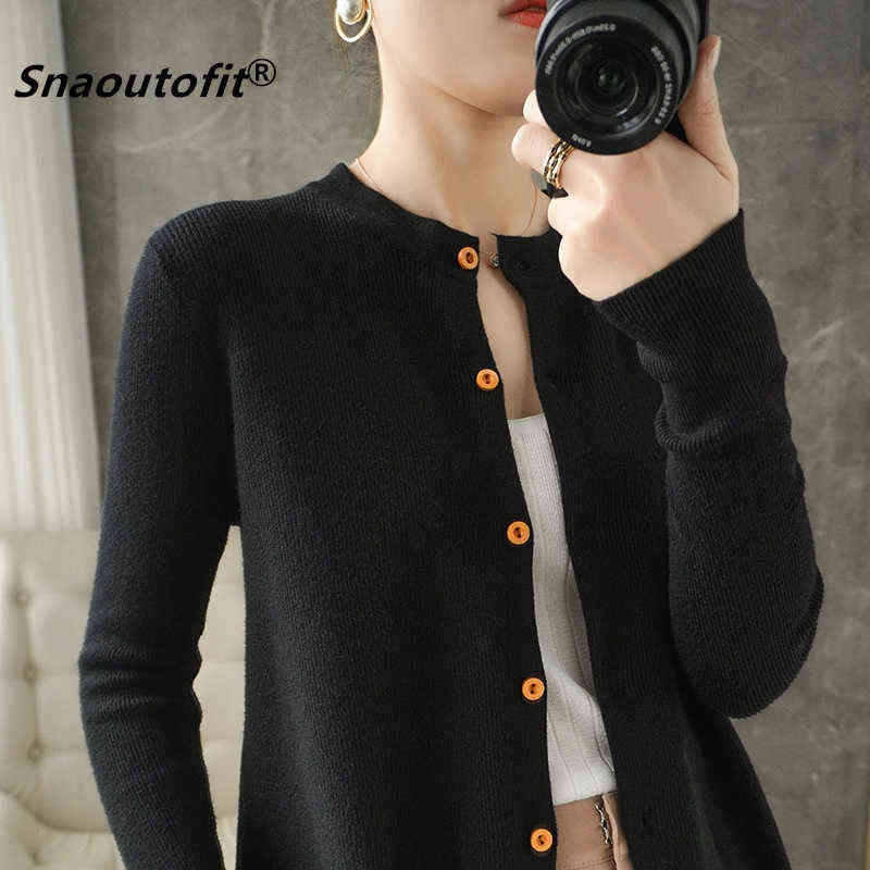 Snaoutofit Women's Sweater, Round Neck Wool Cardigan, Knitted Base, Solid Color, Korean Version, Loose Jacket, Special Price 211117