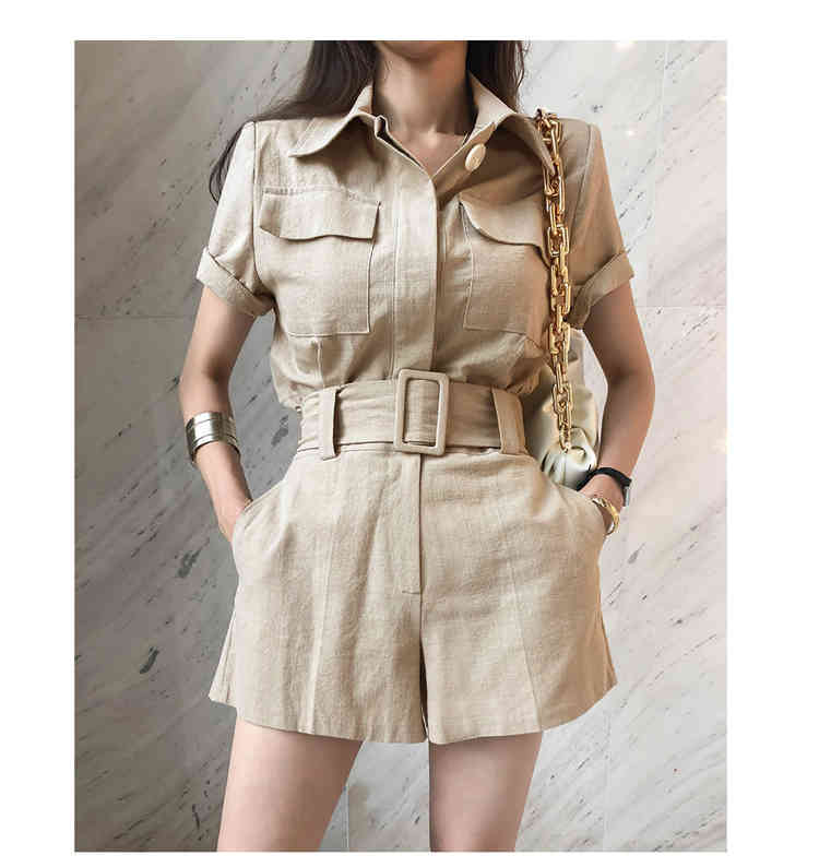 Fashion Women Shorts Suits Elegant Short Sleeve Turn down collar jacket coat+High waist 2 Pieces OL Sets Female 210519
