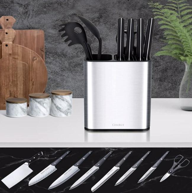 Kitchen Storage & Organization Knife Block, Knife Holder without Knives, Stainless Steel Holders Space Saver Multi-function Utensil Organizer,