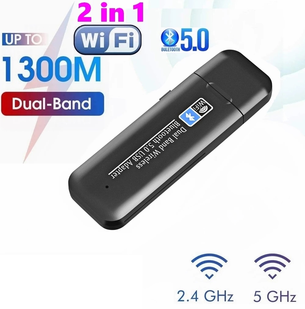USB WiFi Bluetooth 5.0 Adapter 1300Mbps Dual Band 2.4/5Ghz Wireless External Receiver Mini WiFi Dongle for PC/Laptop
USB WiFi Bluetooth 5.0 Adapter 1300Mbps Dual Band 2.4/5Ghz Wireless External Receiver Mini WiFi Dongle for PC/Laptop