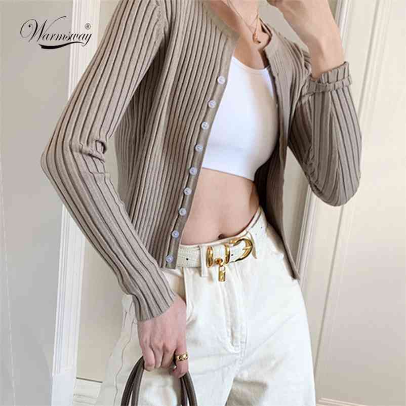 Women Button Up Ribbed Sweater Shirt Cropped Knit Cardigans Korean Knitting Crop Tops Streetwear B-020 210522
