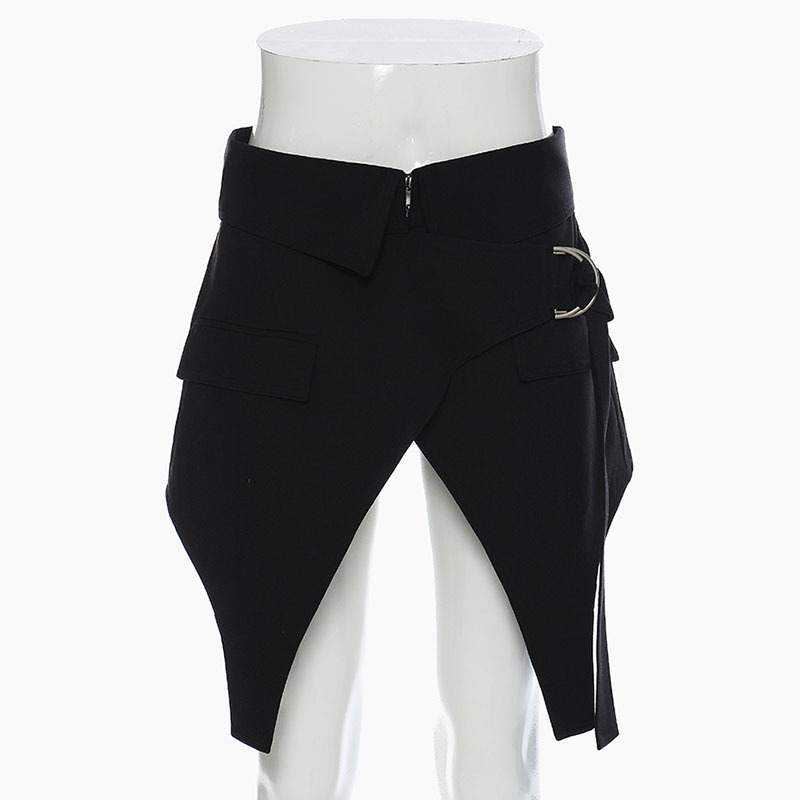 [EAM] High Waist Black Irregular Slit Slim Sashes Mini Half-body Skirt Women Fashion Spring Autumn 1DD7362 210512