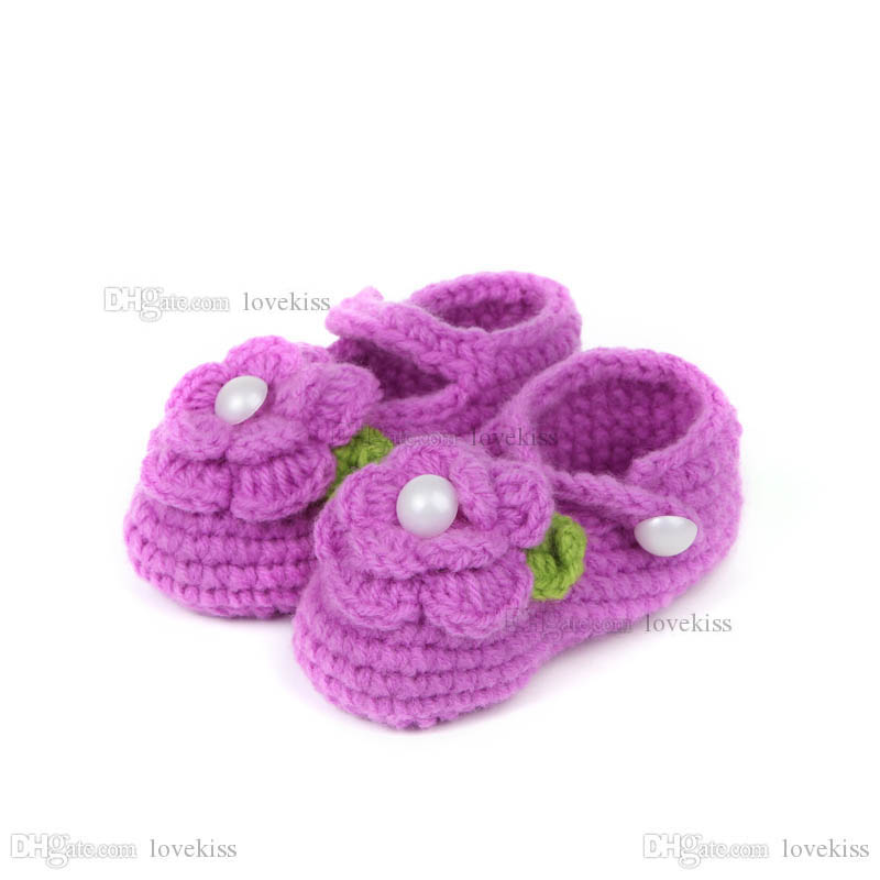 Baby Shoes Girls Boys First Walker Shoe Newborn Crochet Hand Knitted Footwear Cute Cartoon Flower B64532699229