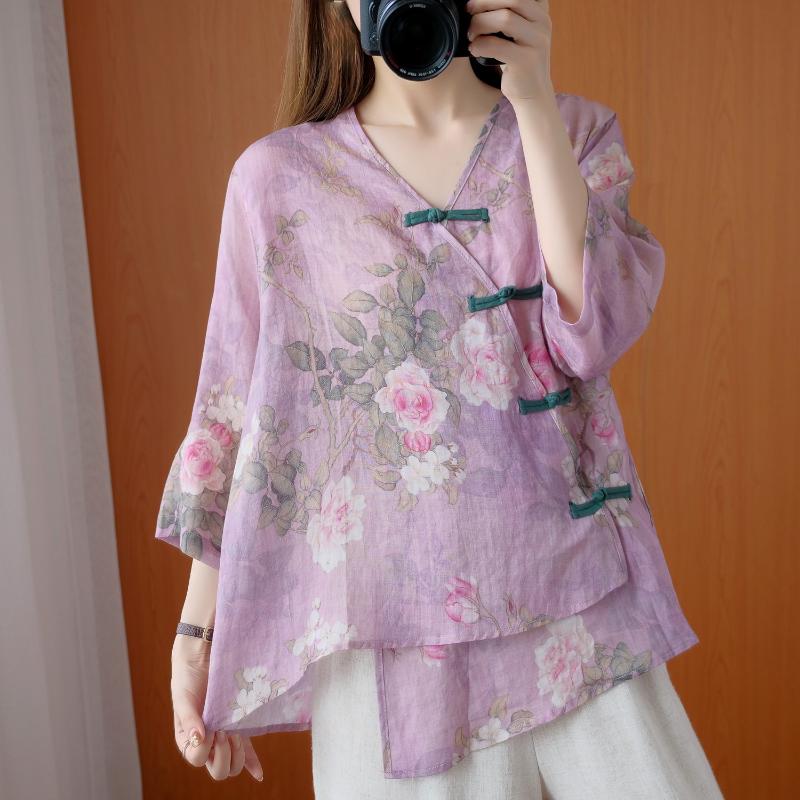 Ladies Traditional Chinese Cheongsam Summer Floral Print Button Up V Neck Top Women Ethnic Cotton Linen Blouse Elegant Girls Clothing
Ladies Traditional Chinese Cheongsam Summer Floral Print Button Up V Neck Top Women Ethnic Cotton Linen Blouse Elegant Girls Clothing