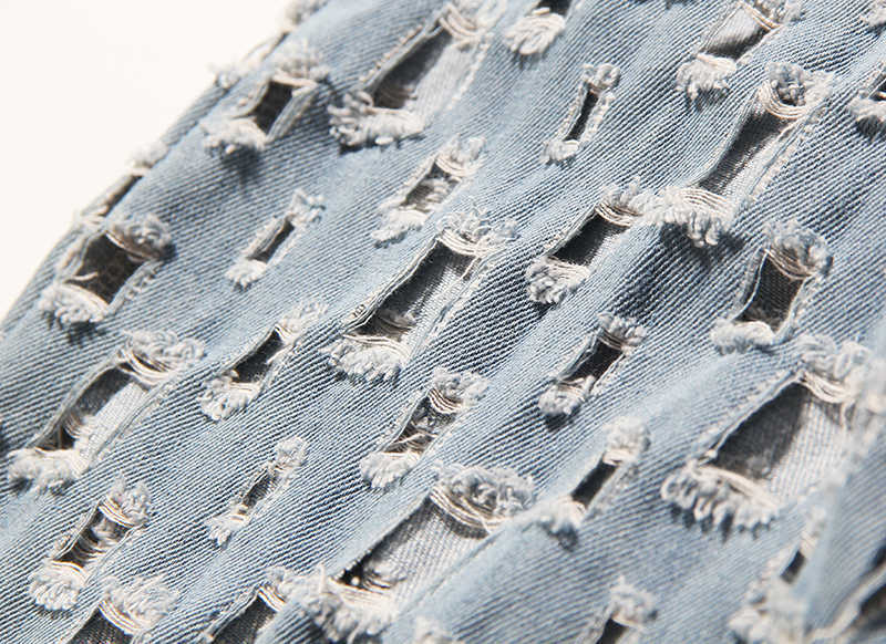 [EAM] Wide Leg Blue Denim Hollow Out Long Jeans High Waist Loose Women Trousers Fashion Spring Autumn 1K434 210922